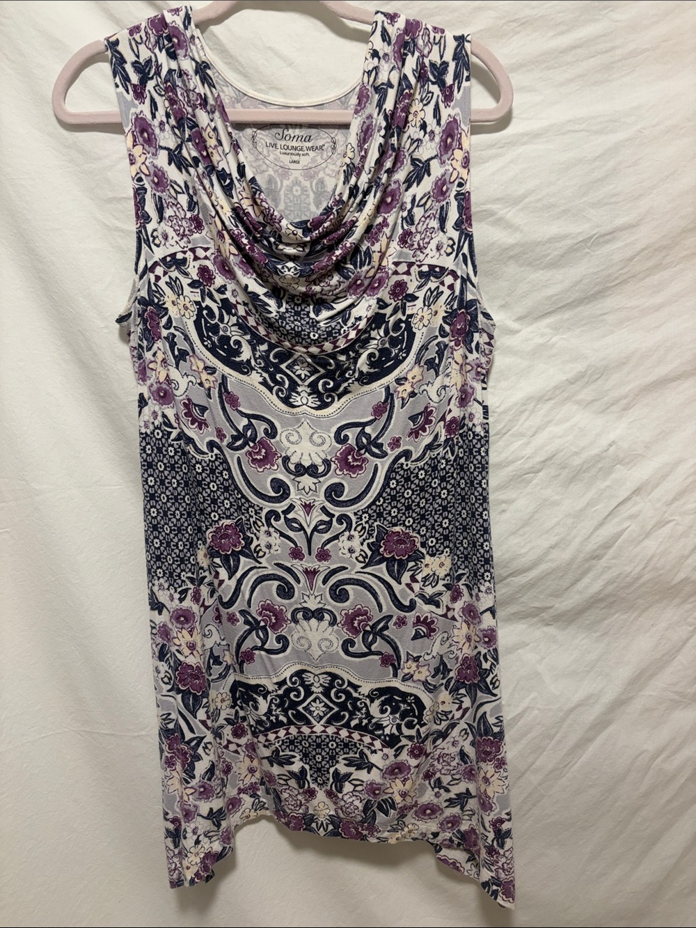 GUC Soma Floral Paisley Lounge Top in Purple, Navy & Cream - Large